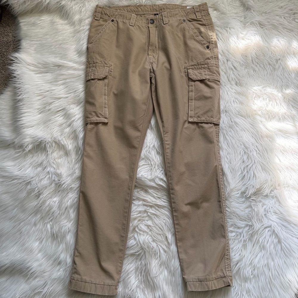 True Religion Big T Cargo Jogger Mens 34 Beige Khaki  Pockets Pants Drawstring